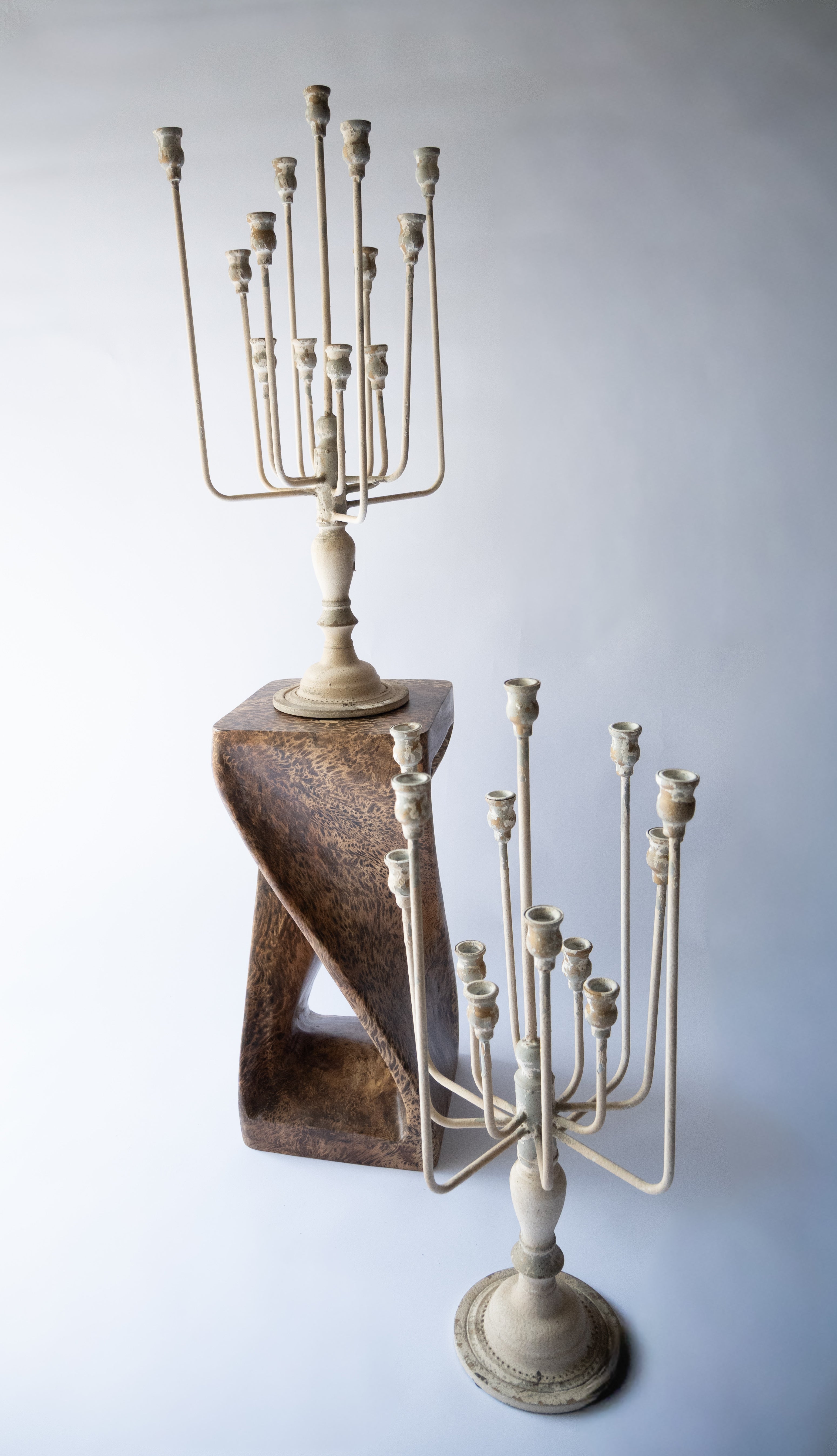 Vintage Whitewashed Iron Candlelabra