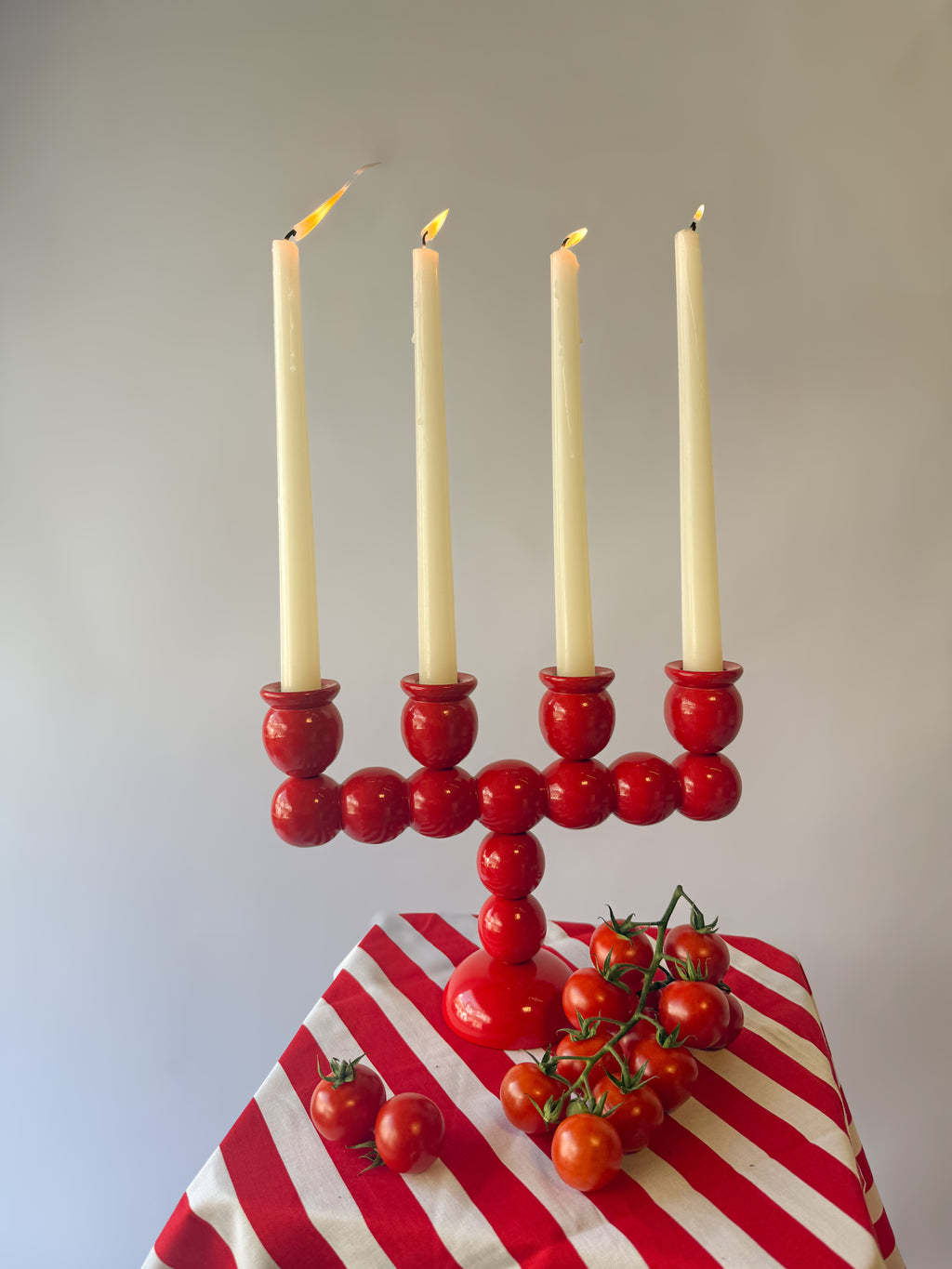 Vintage Red Swedish Bobbin Candelabra