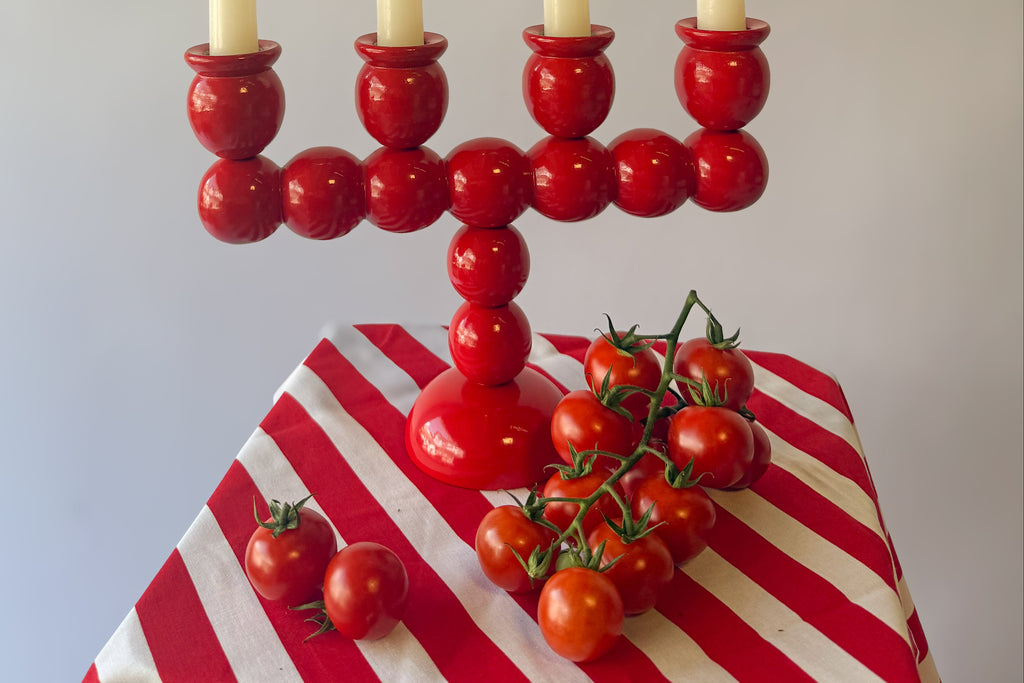 Vintage Red Swedish Bobbin Candelabra