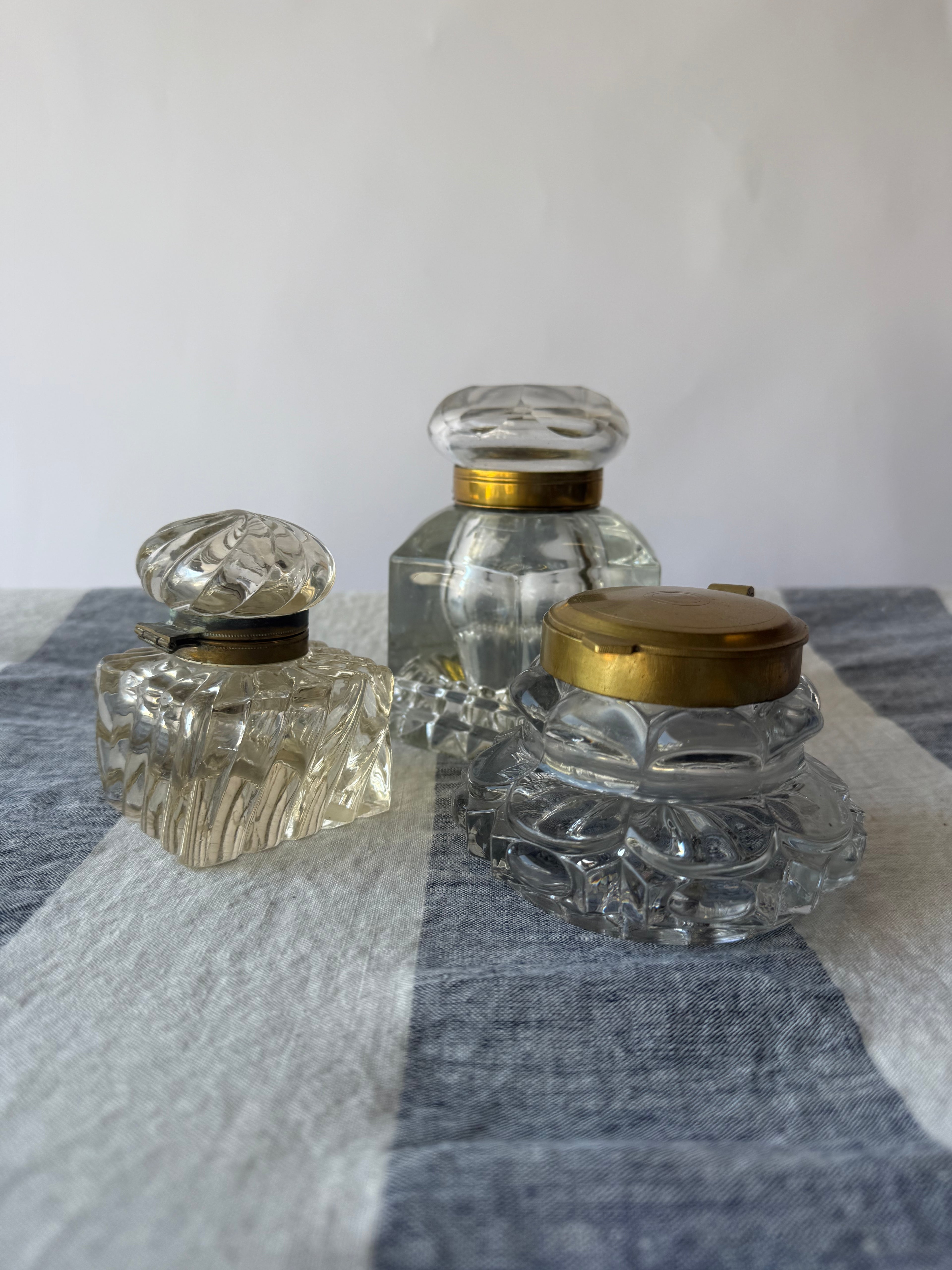Antique Crystal and Brass Inkwell