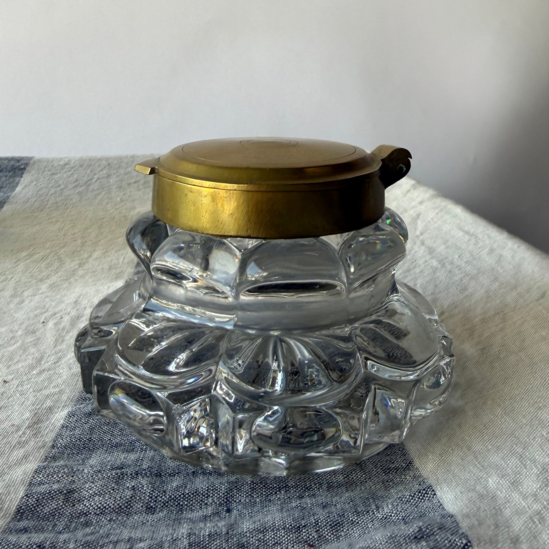 Antique Crystal and Brass Inkwell