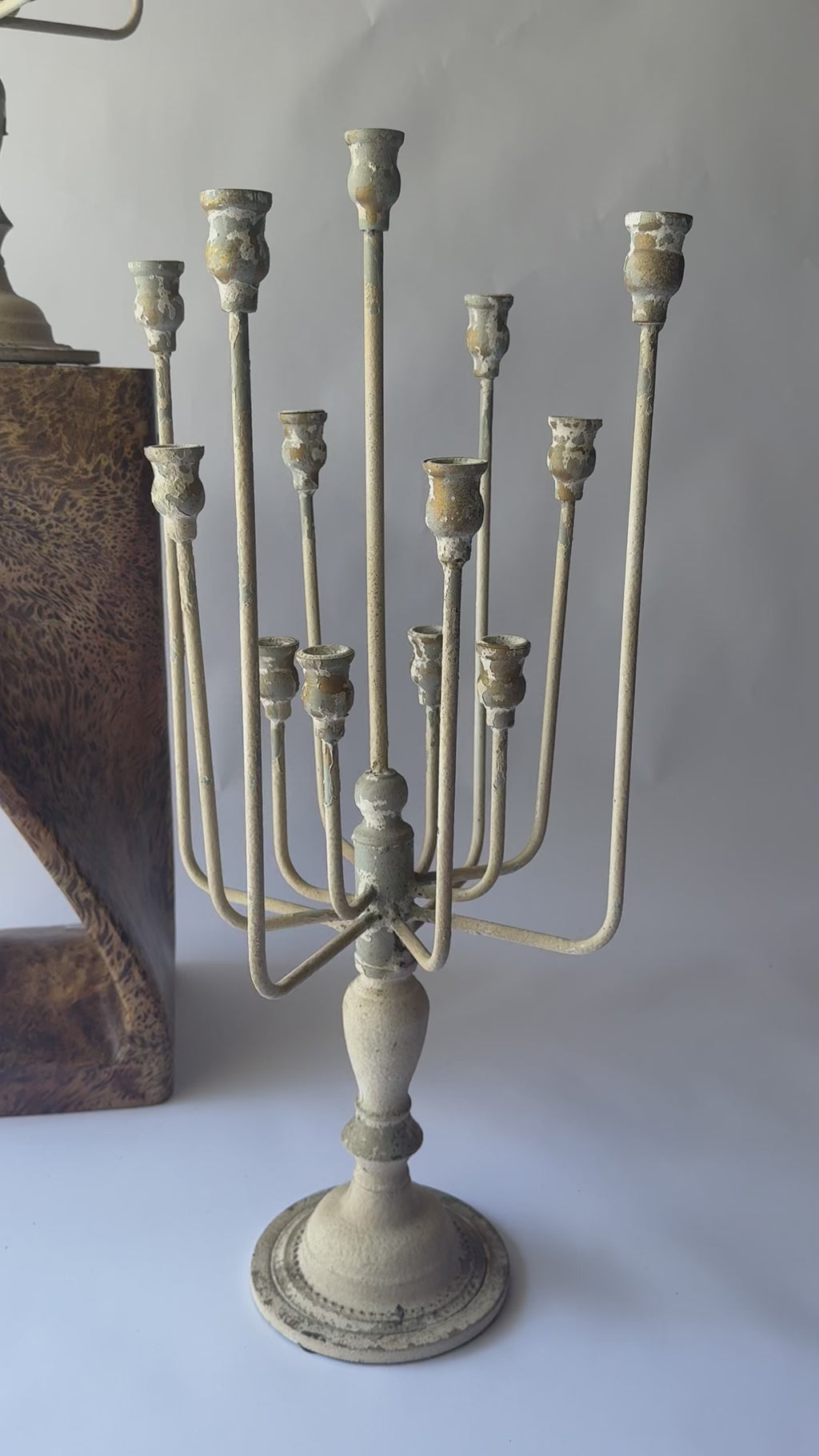 Vintage Whitewashed Iron Candlelabra