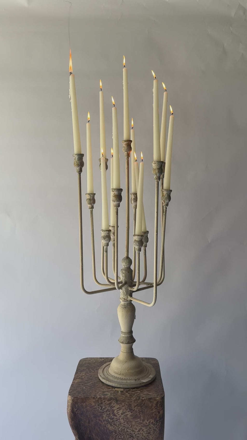 Vintage Whitewashed Iron Candlelabra