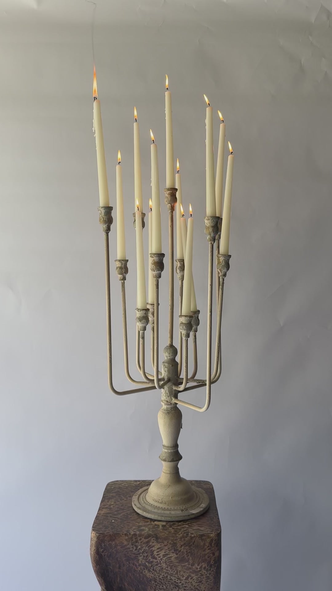 Vintage Whitewashed Iron Candlelabra